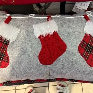 Festive Gray and Red Stocking Pillow